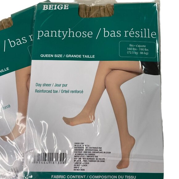 Set 2 Womens Pantyhose Day Sheer Beige u Reinforced Toe Queen Transparent - Picture 2 of 4